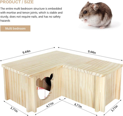 Wooden Hamster Platform and Dwarf Hamster House,Cute Syrian Hamster Tiny House Hideout,Large