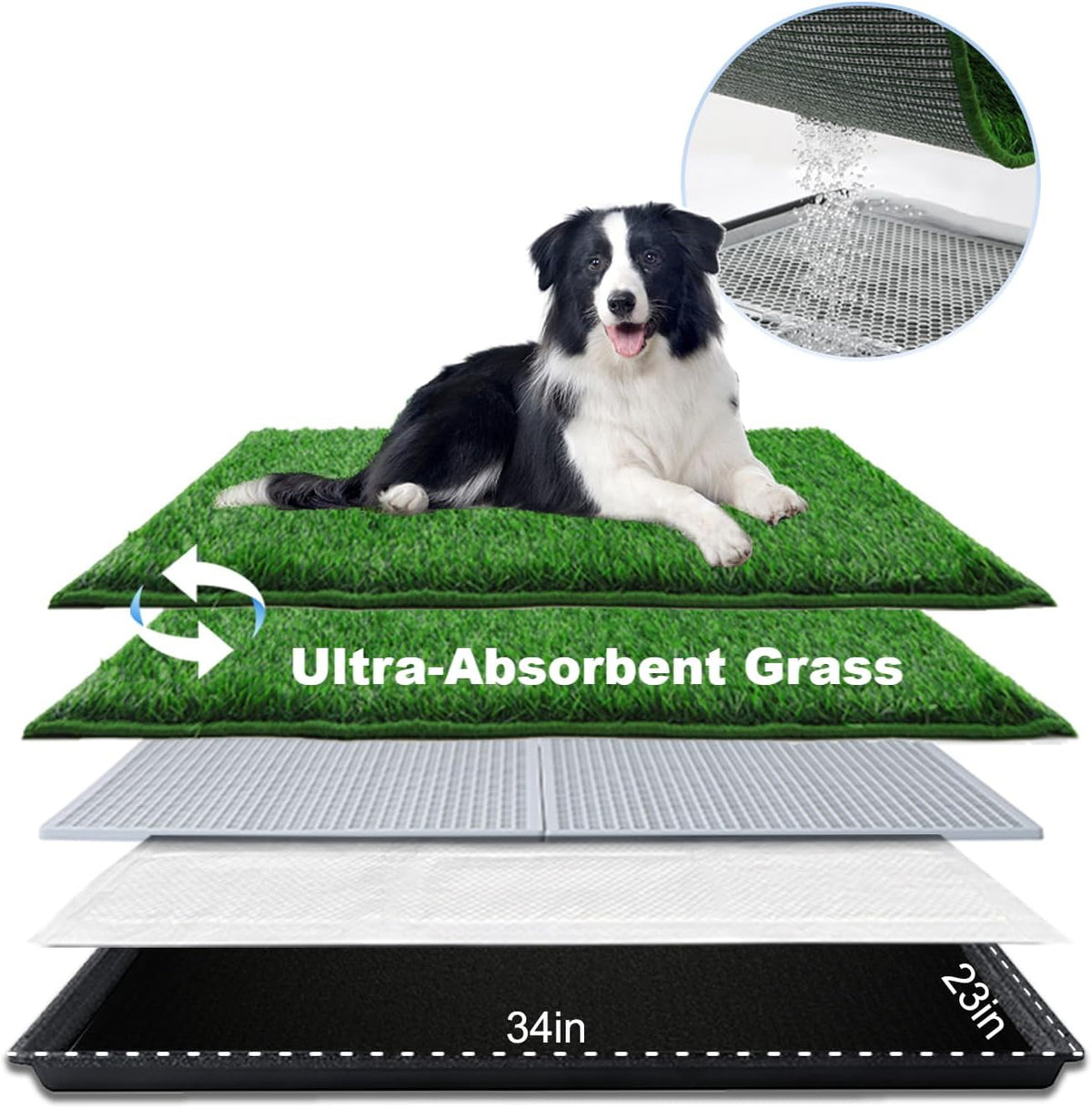 Dog Grass Pad with Tray Large 34’’×23’’, Dog Potty with Ultra-Absorbent Artificial Grass for Dogs