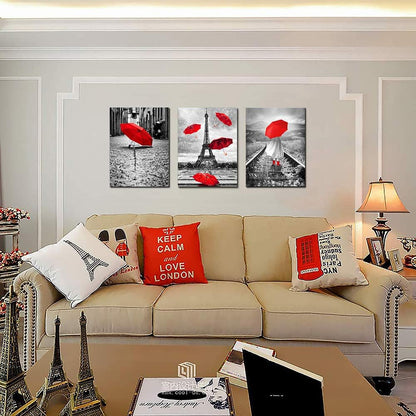 Black and white landscape Eiffel Tower 3 Piece Wall Art for Living Room Bathroom Decorations