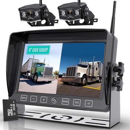 Wireless Backup Camera, 9 Inch HD 1080P Loop Recording Monitor with 2 Rear View Camera System for