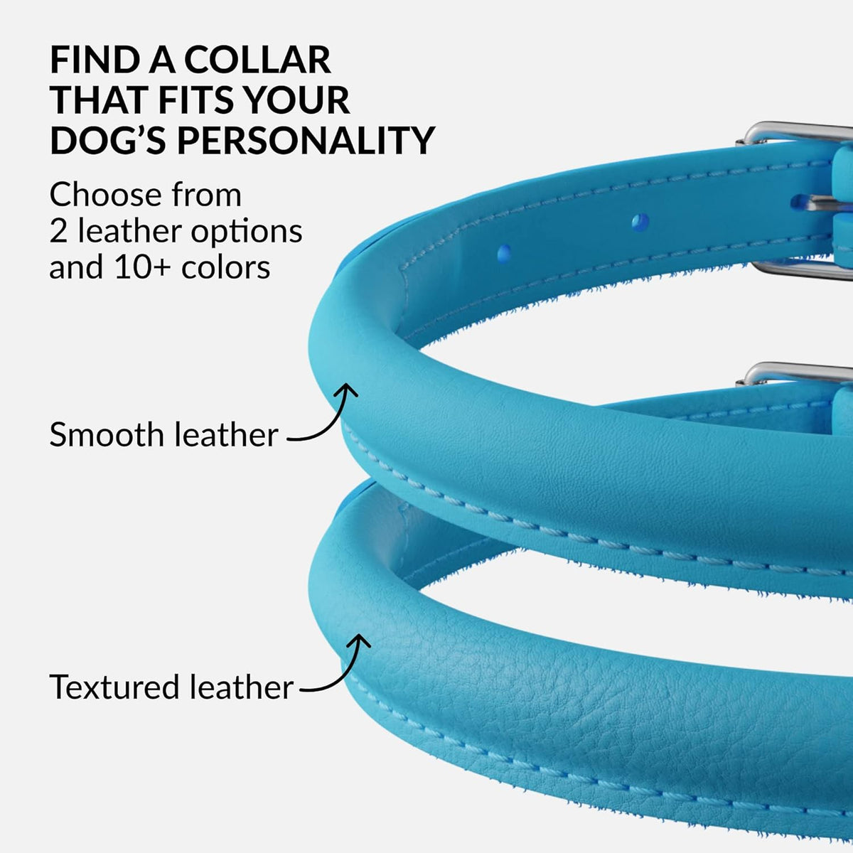 CollarDirect Rolled Leather Dog Collar, Soft Padded Round Puppy Collar, Handmade Genuine Leather