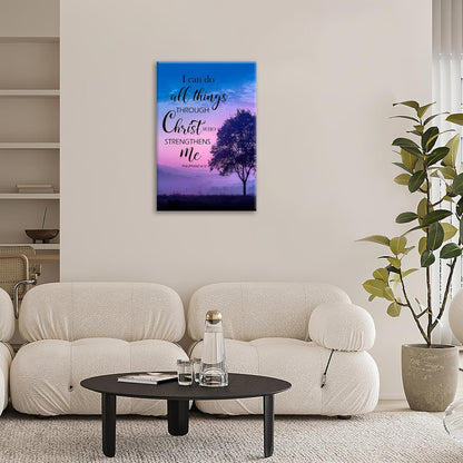 Christian Tree Wall Art I Can Do All Things Canvas Wall Decor Prints Framed Painting Purple
