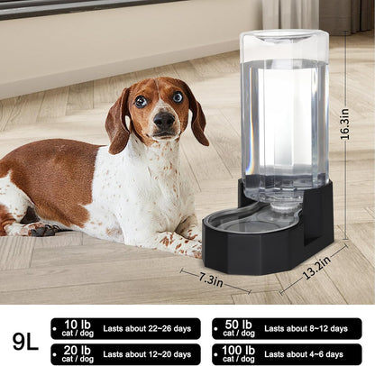 Sfozstra Large Dog Water Dispenser: 9L Automatic Black Water Feeder with Stainless Steel Bowl