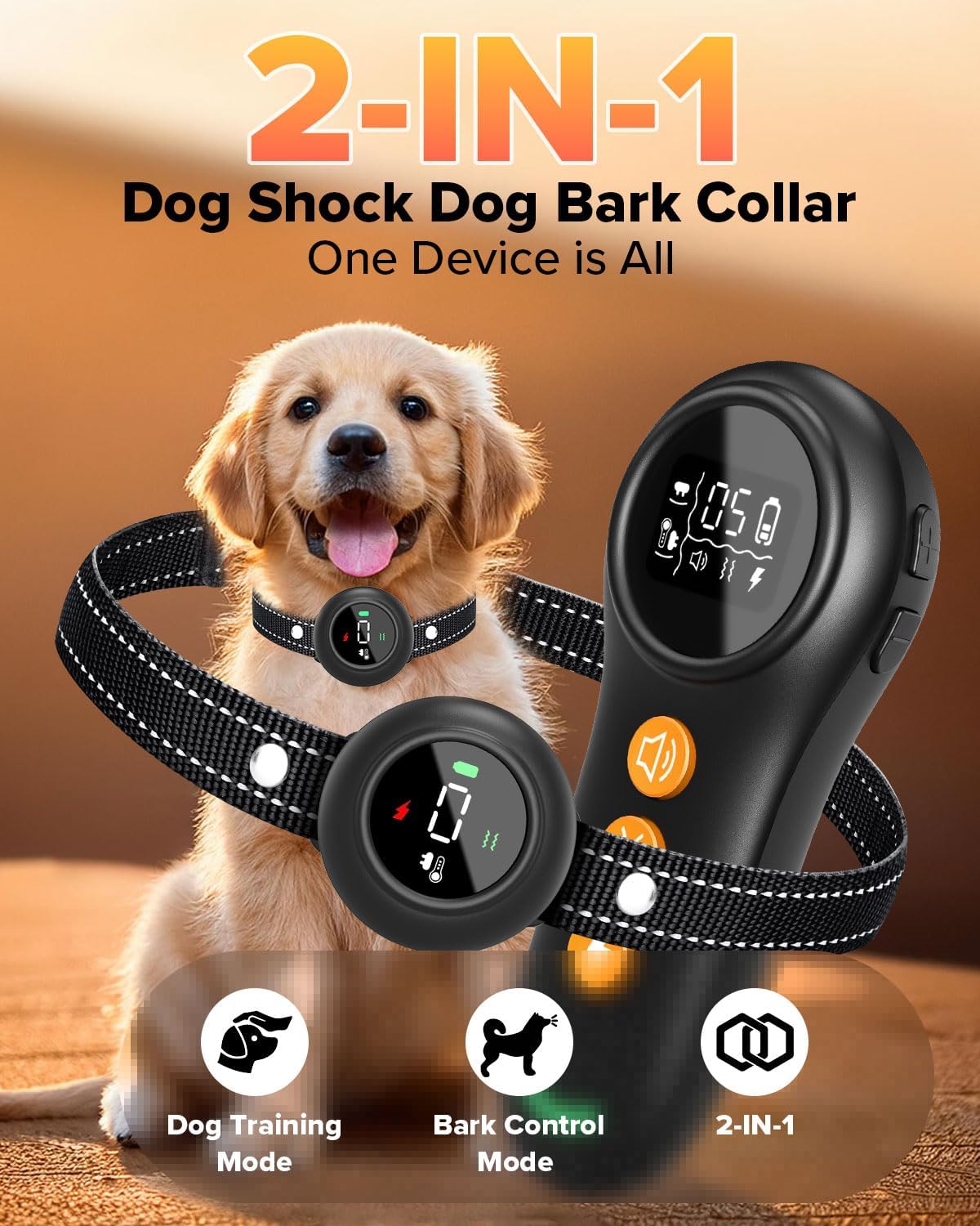 XDX 2-in-1 Dog Shock Collar & Bark Collar – 3300FT Dog Training Collar with Remote, Automatic