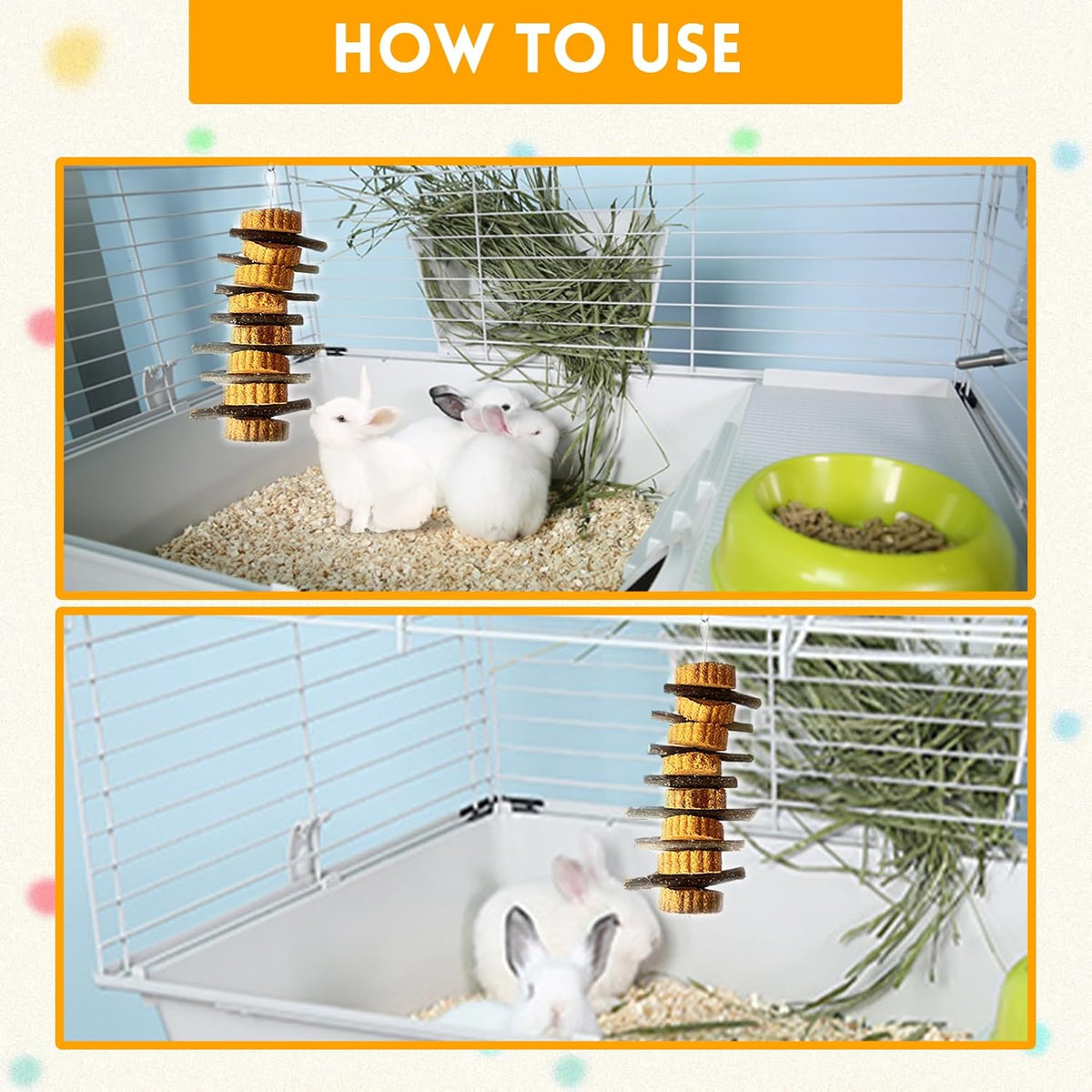 kathson Natural Small Animal Chew Toys for Teeth,4 PCS Rabbit Hanging Chewing Treats with Natural