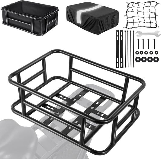 Bike Basket Rear with Liner,Waterproof Cover,Cargo Net Large Rear Bike Basket,Heavy Duty Bicycle