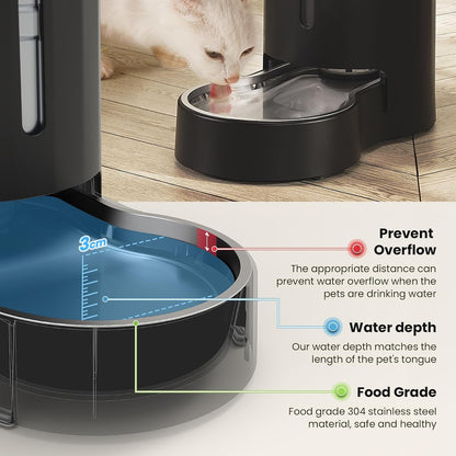 CZPET Automatic 6L Dog and Cat Water Dispenser with Stainless Steel Bowl Gravity Waterer,100%