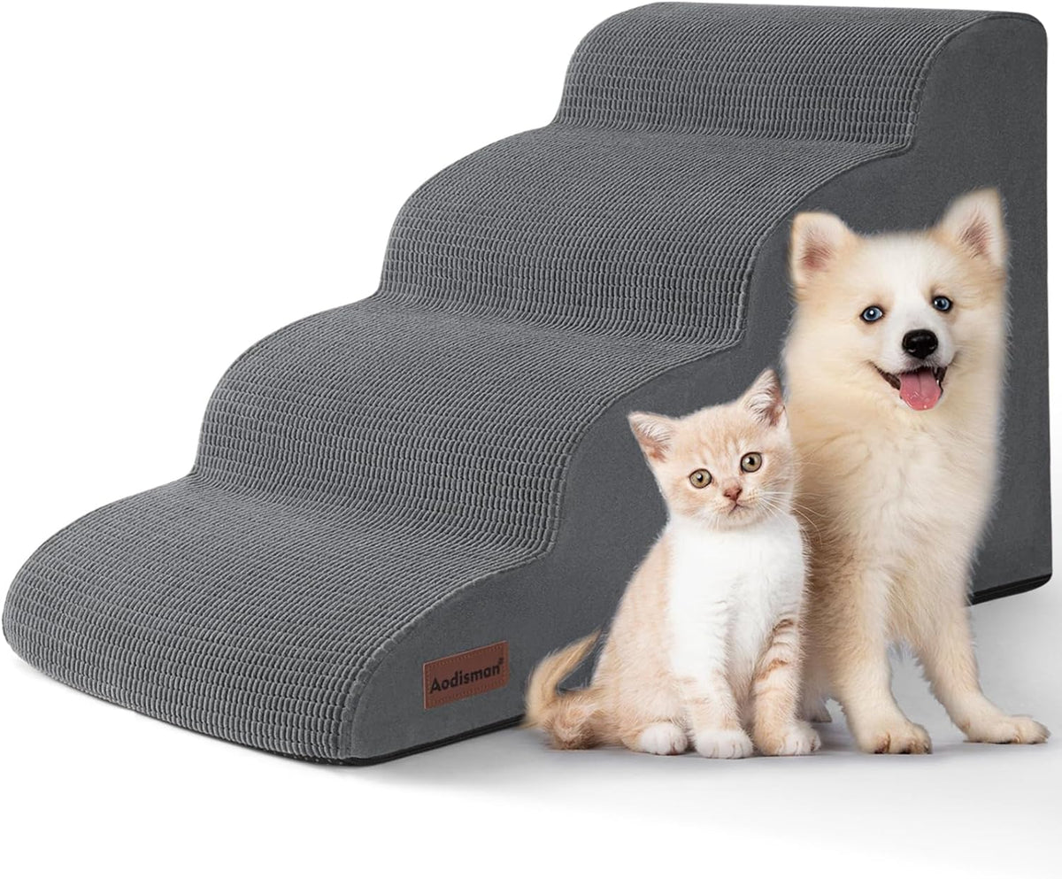 4-Step Dog Stairs and Ramp for Beds or Couches – Non-Slip Sturdy Pet Steps for Small Dogs and