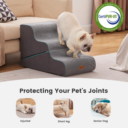 Gardner Pet Dog Stairs for Small Dogs 16.5" H, 2 in 1 Transformable 3-Step Pet Stairs and ramp, Dog