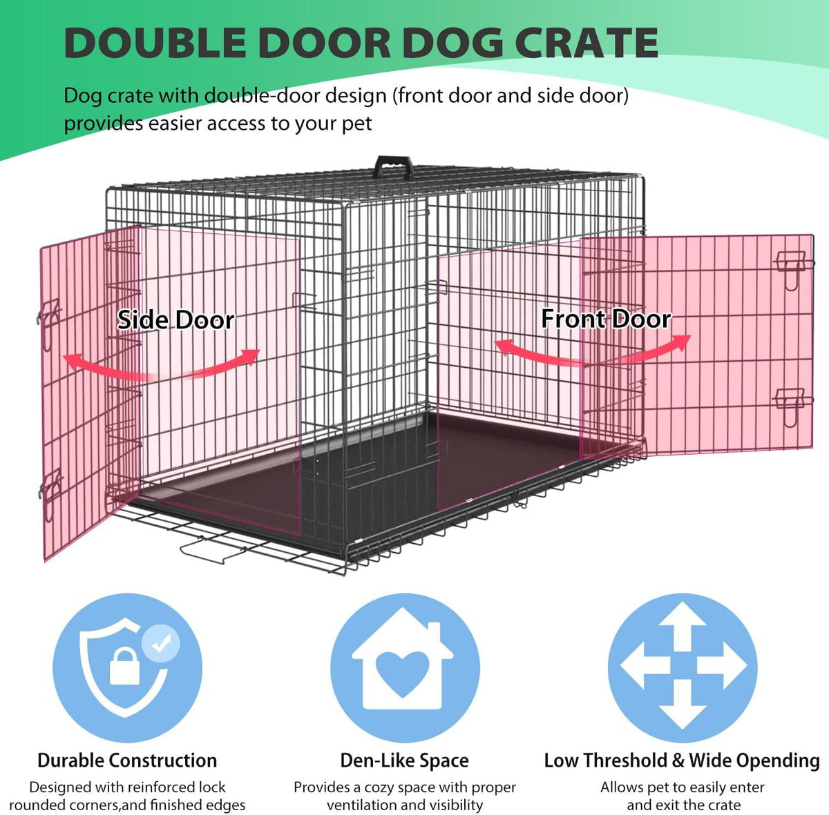 BestPet | Dog Crate | 24" | Black | Foldable Metal Kennel with Double Doors, Secure Slide-Bolt