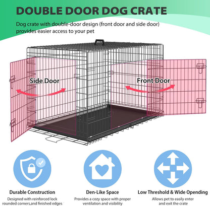 BestPet | Dog Crate | 24" | Black | Foldable Metal Kennel with Double Doors, Secure Slide-Bolt