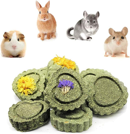 Bunny Chew Toys for Teeth, Natural Pet Chew Toy Hand Made Timothy Hay Cakes for Chinchilla Guinea