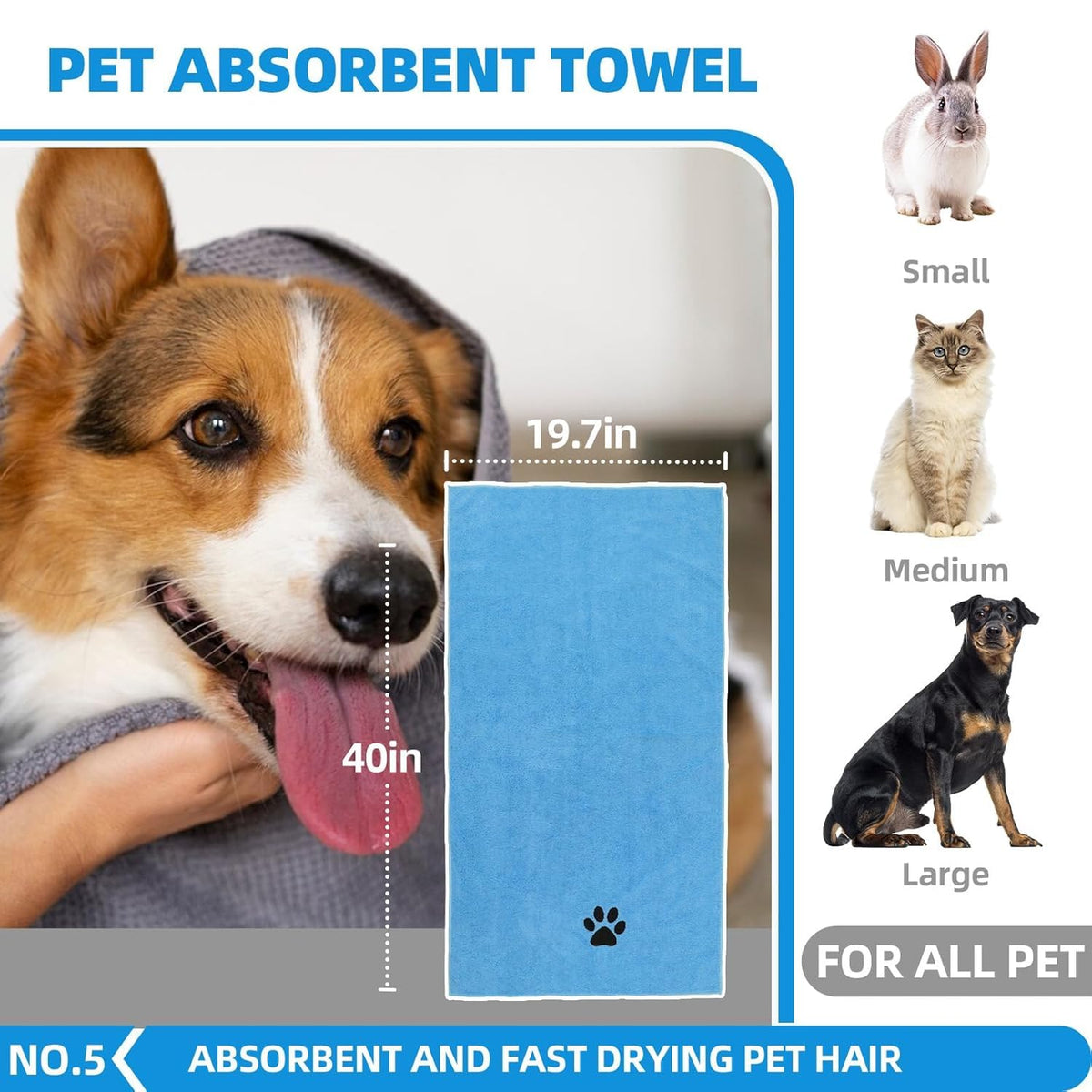 Bath Grooming Kit with Hair Brush, Towel & Scrubber Gloves - 6-in-1 Slicker Brush for Shedding Dogs