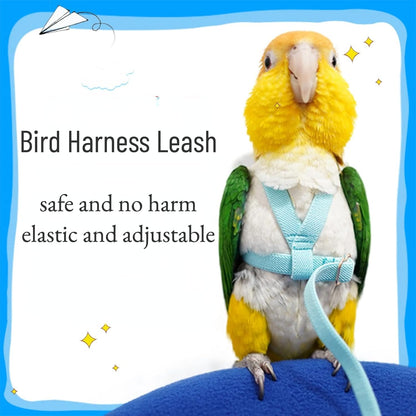 Pet Parrot Bird Harness Leash Adjustable Bird Flying Harness Traction Rope with Cute Wing for