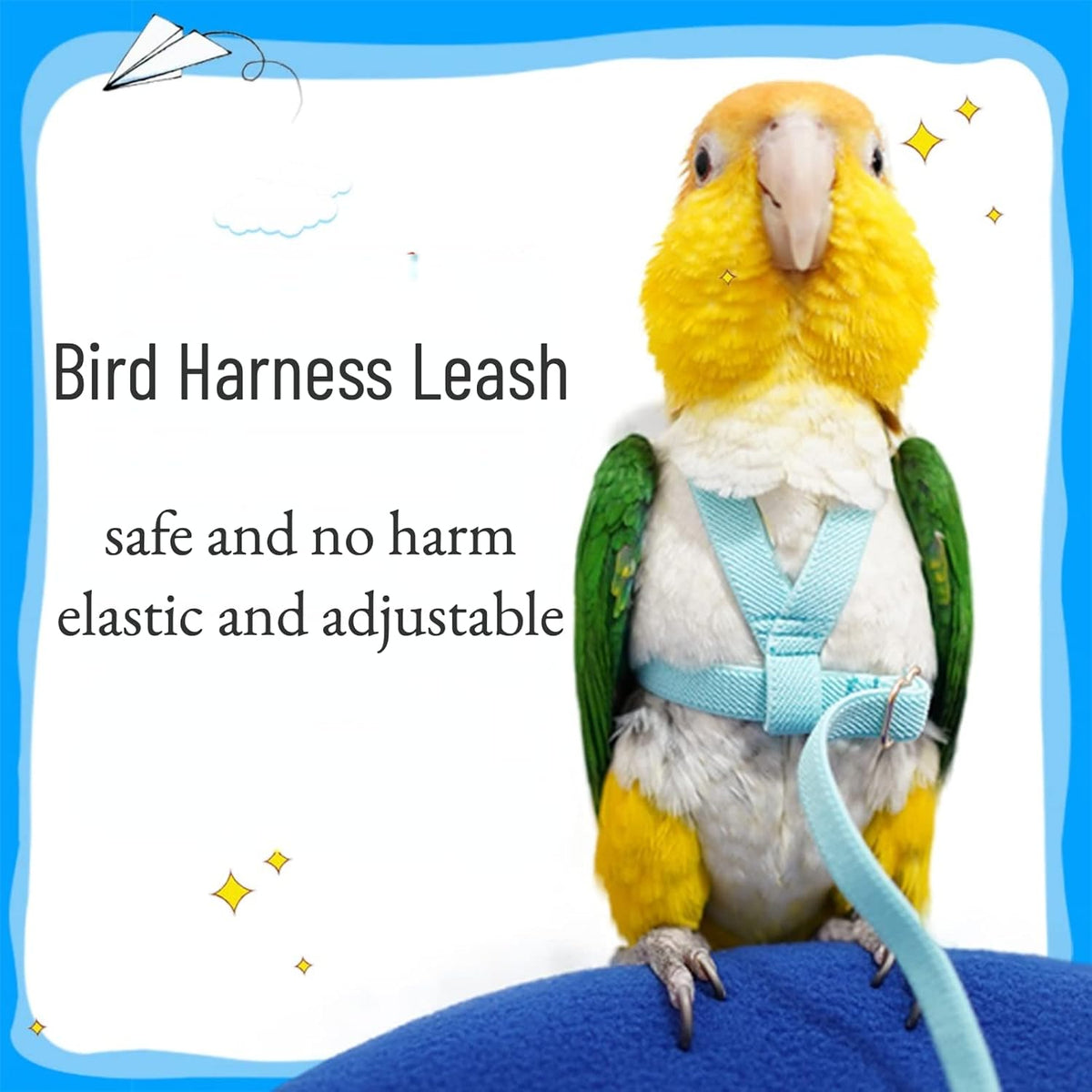 Pet Parrot Bird Harness Leash Adjustable Bird Flying Harness Traction Rope with Cute Wing for