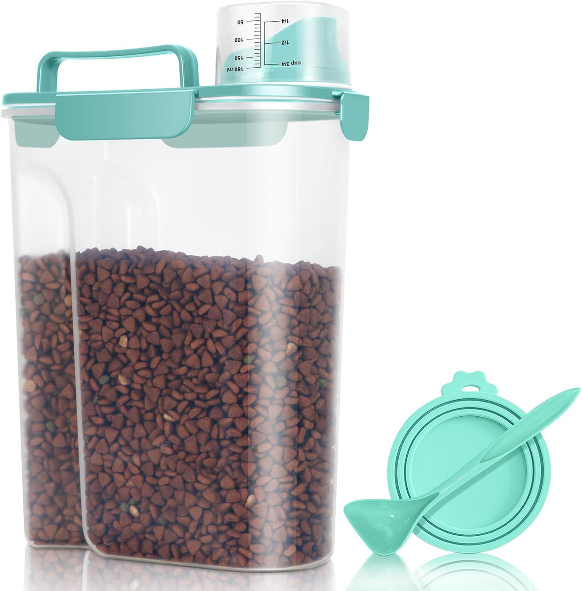 Pet Dog Cat Food Storage Container 5 to 7 lbs with Can Cover and Mixing Spoon, Airtight Travel Pet
