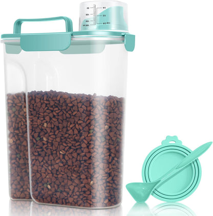 Pet Dog Cat Food Storage Container 5 to 7 lbs with Can Cover and Mixing Spoon, Airtight Travel Pet