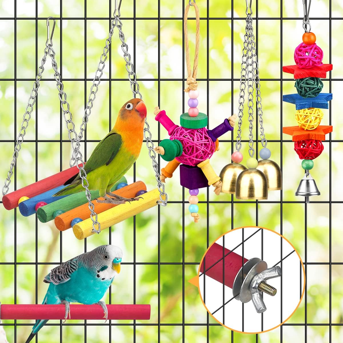 Bird Toys for Conures with Colorful Ladder Hammock Bird Cage Accerious Bird Perch Stand Chewing