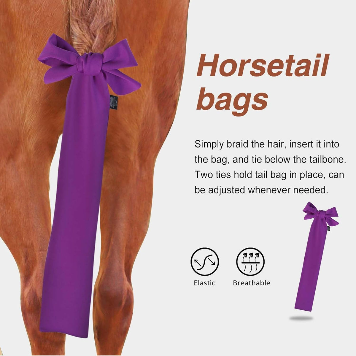 Harrison Howard Breathable Horse Tail Guard, Slip On Design, 2 Strand Straps, 22" Length, Purple