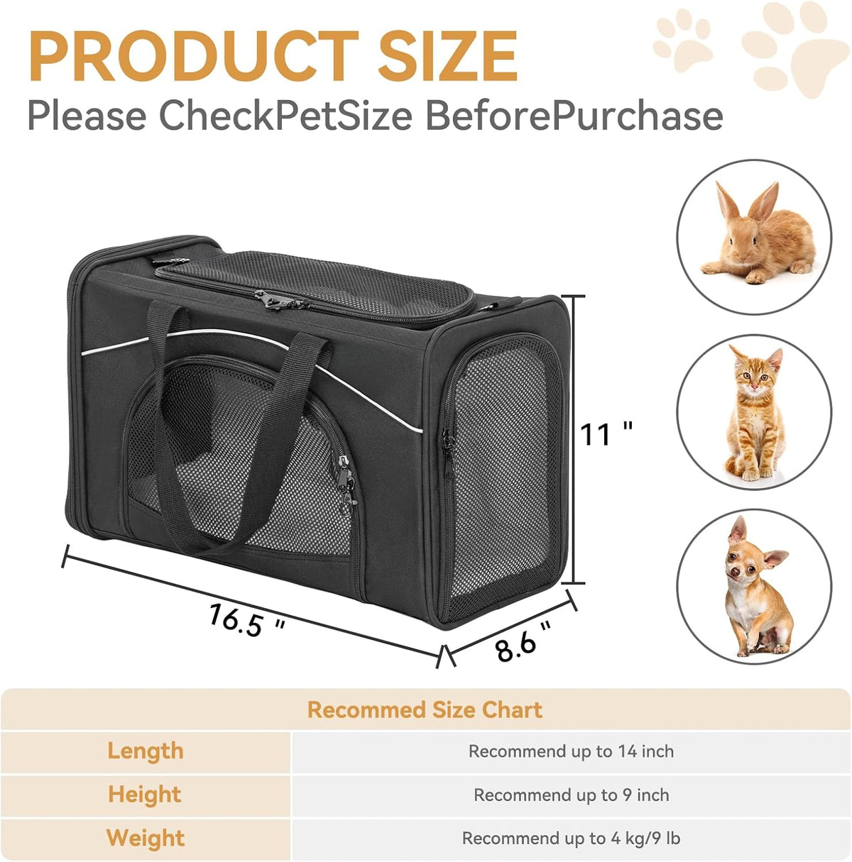 ‌Petsfit Airline Approved Pet Carrier for Small Cats, 16.5x8.6x11 TSA Approved Carrier, with