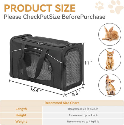 ‌Petsfit Airline Approved Pet Carrier for Small Cats, 16.5x8.6x11 TSA Approved Carrier, with