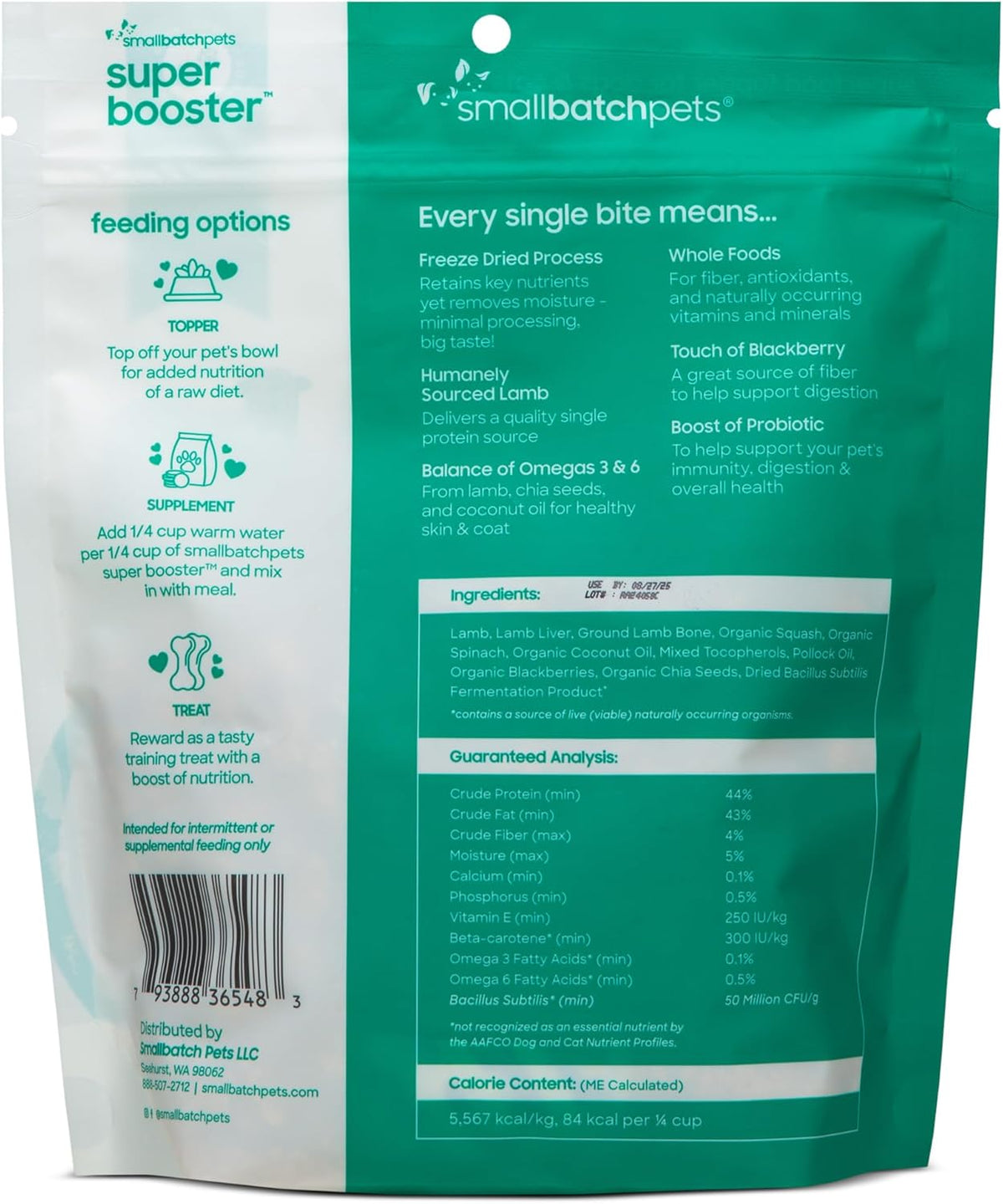smallbatch Freeze Dried Dog Treats, Superfood Food Topper Lamb Bites for Dogs & Cats, Probiotics