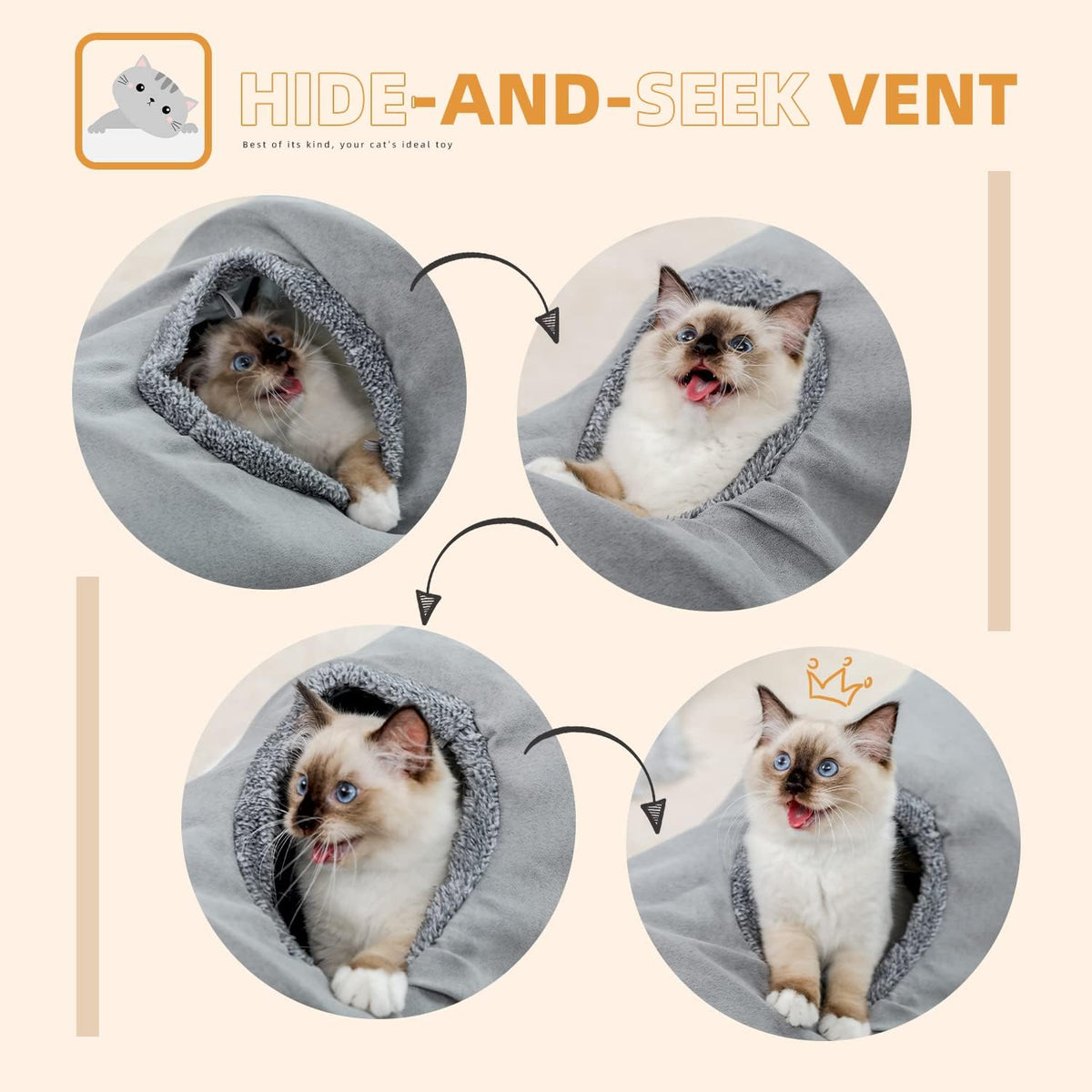 PAWZ Road Cat Tunnel 51 Inches Long Cat Toys Collapsible Tunnel 12 Inches in Diameter Large Cats