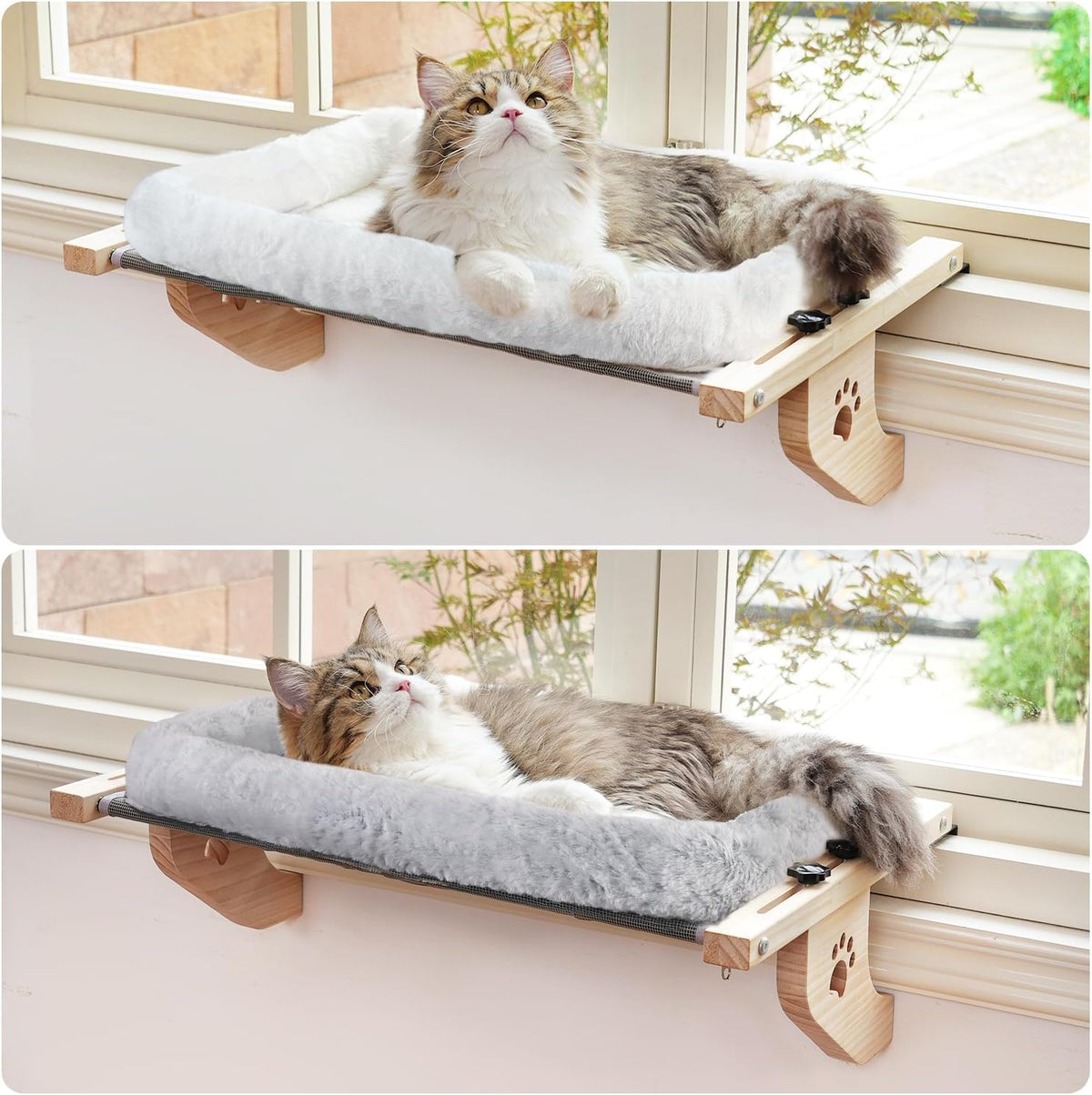 AMOSIJOY Cat Sill Window Perch Sturdy Hammock Seat with Cushion Bed Cover, Wood & Metal Frame for