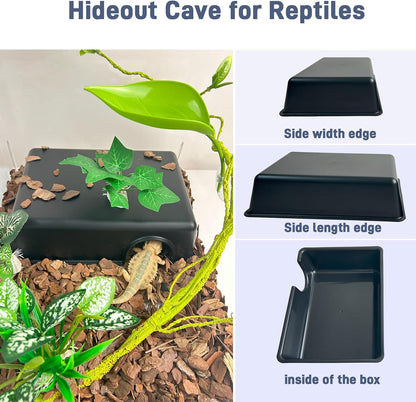 Large 2 Pcs Humid Hideout Cave for Reptiles, Snake Hide for Ball Pythons, Gecko Hide, Leopard