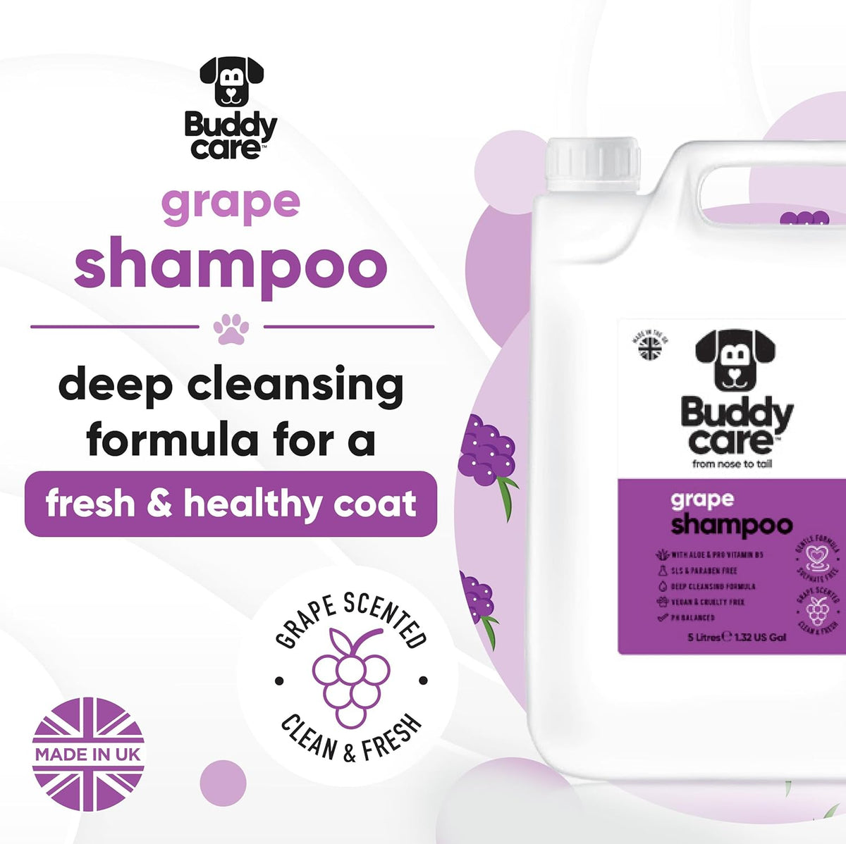 Grape Dog Shampoo by Buddycare | Deep Cleansing Shampoo for Dogs | Fresh Scented | with Aloe Vera