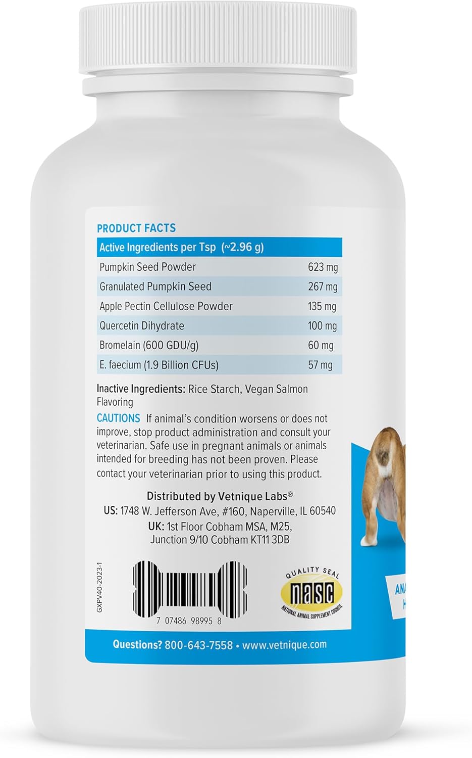 Vetnique Labs Glandex Dog Fiber Supplement Powder for Anal Glands with Pumpkin, Digestive Enzymes &