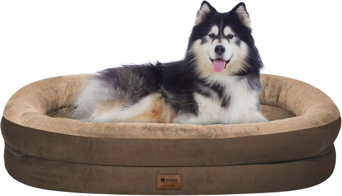 Orthopedic Waterproof Large Dog Bed: Memory Foam Washable Dog Bed with Bolsters - XXL Orthopedic