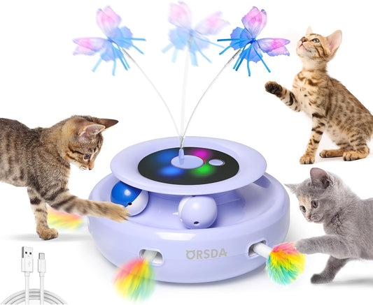 ORSDA Cat Toy, 3-in-1 Automatic Interactive Electronic Moving Ambush Feather, Fluttering Butterfly