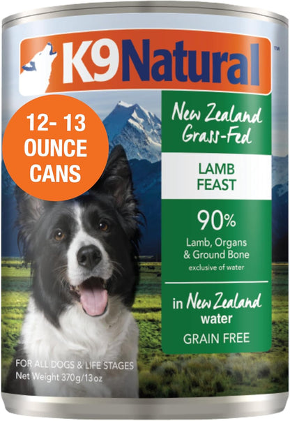 K9 Natural Wet Dog Food Pate, Lamb Feast, 13 Oz Cans (Pack of 12), Grain Free, Made in New Zealand