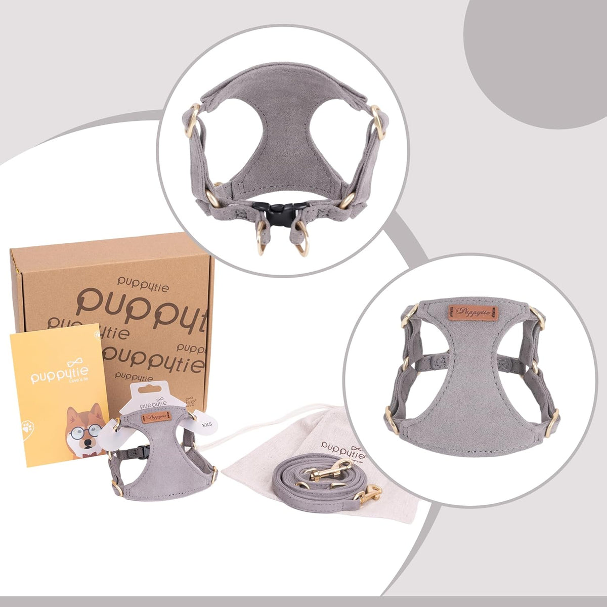 Puppytie No Pull XXS Puppy Harness with Multifunction Dog Leash,Soft Adjustable No Choke Escape