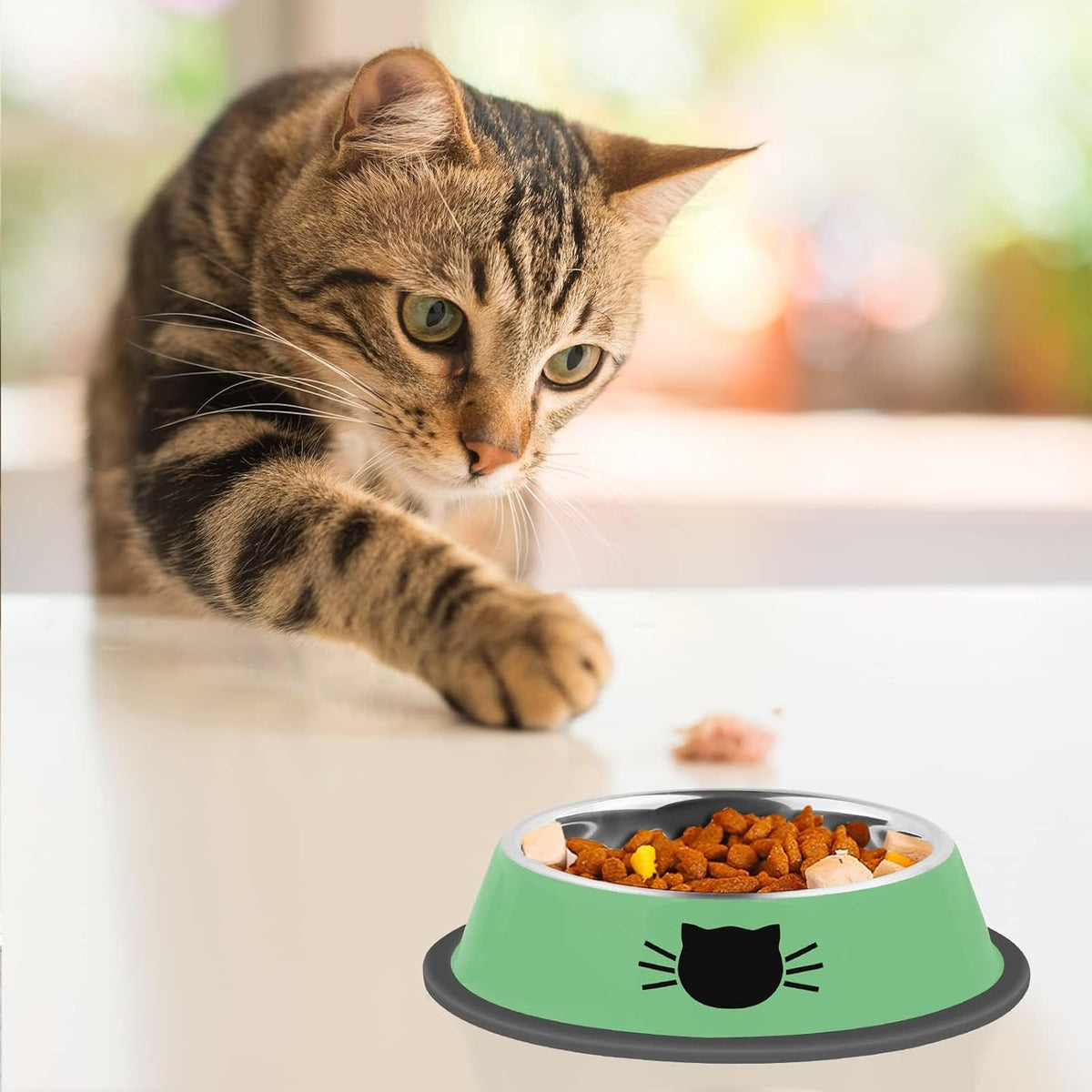 2 Pcs Non-Slip Stainless Steel Small Cat Food Bowls - Unbreakable, Thicken Cat Feeder 7 Oz Dishes