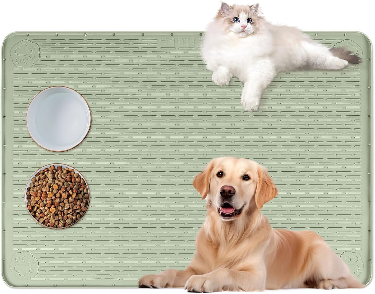 Cat Food Mat, 40" x 28" Extra Large Silicone Pet Feeding Mat with Raised Edge Pet Placemat for Food