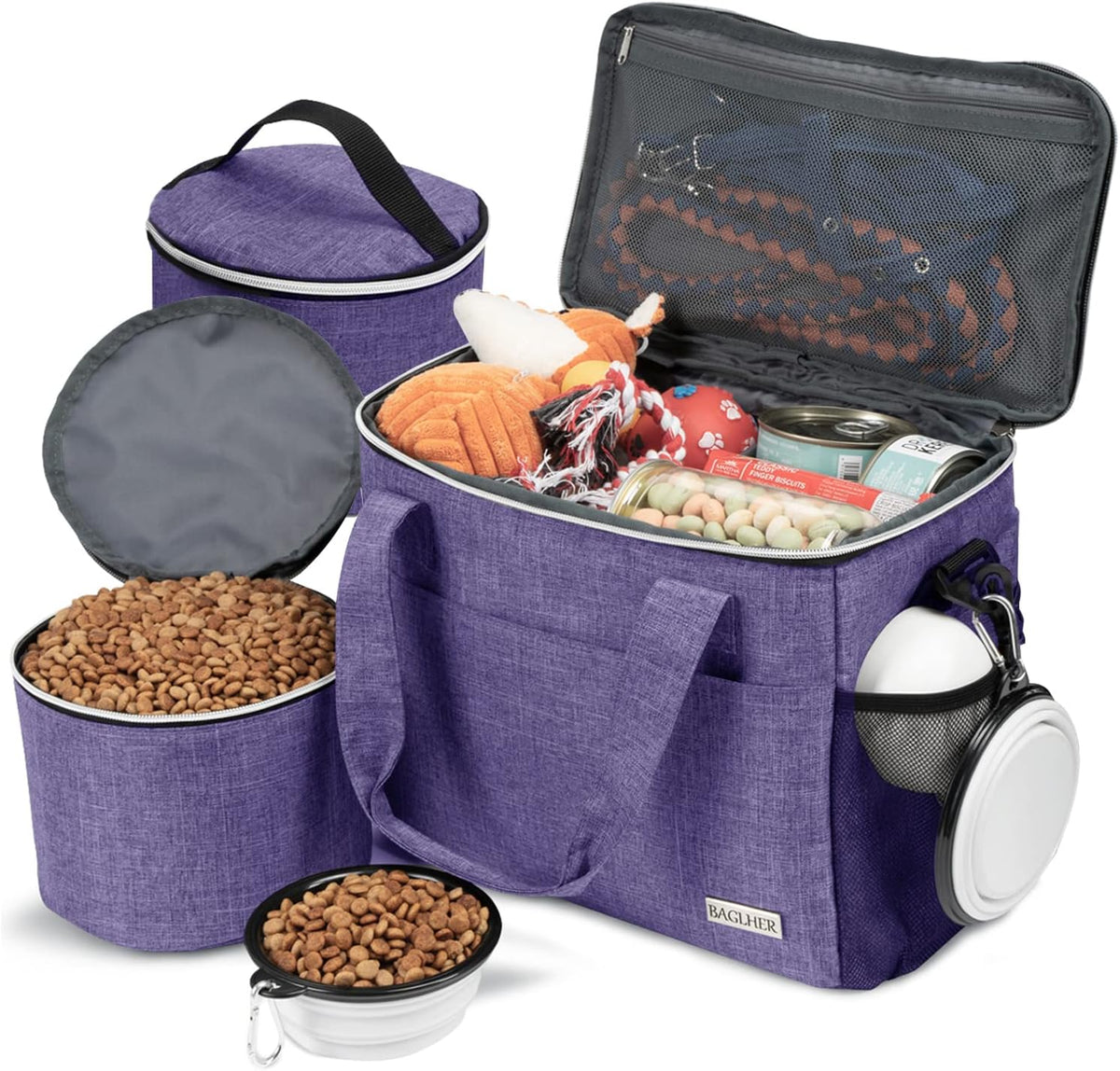 BAGLHER Dog Travel Bag Backpack Pet Supplies Backpack 5-Piece Set with Shoulder Strap 2 Lined Pet
