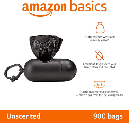 Amazon Basics Dog Poop Bags with Dispenser, 900 Count, Enhanced for Guaranteed Leakproof