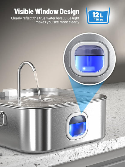 Dog Water Fountain Stainless Steel, 410oz/3.2Gal/12L Large Pet Water Fountain for Large Dog, Dog