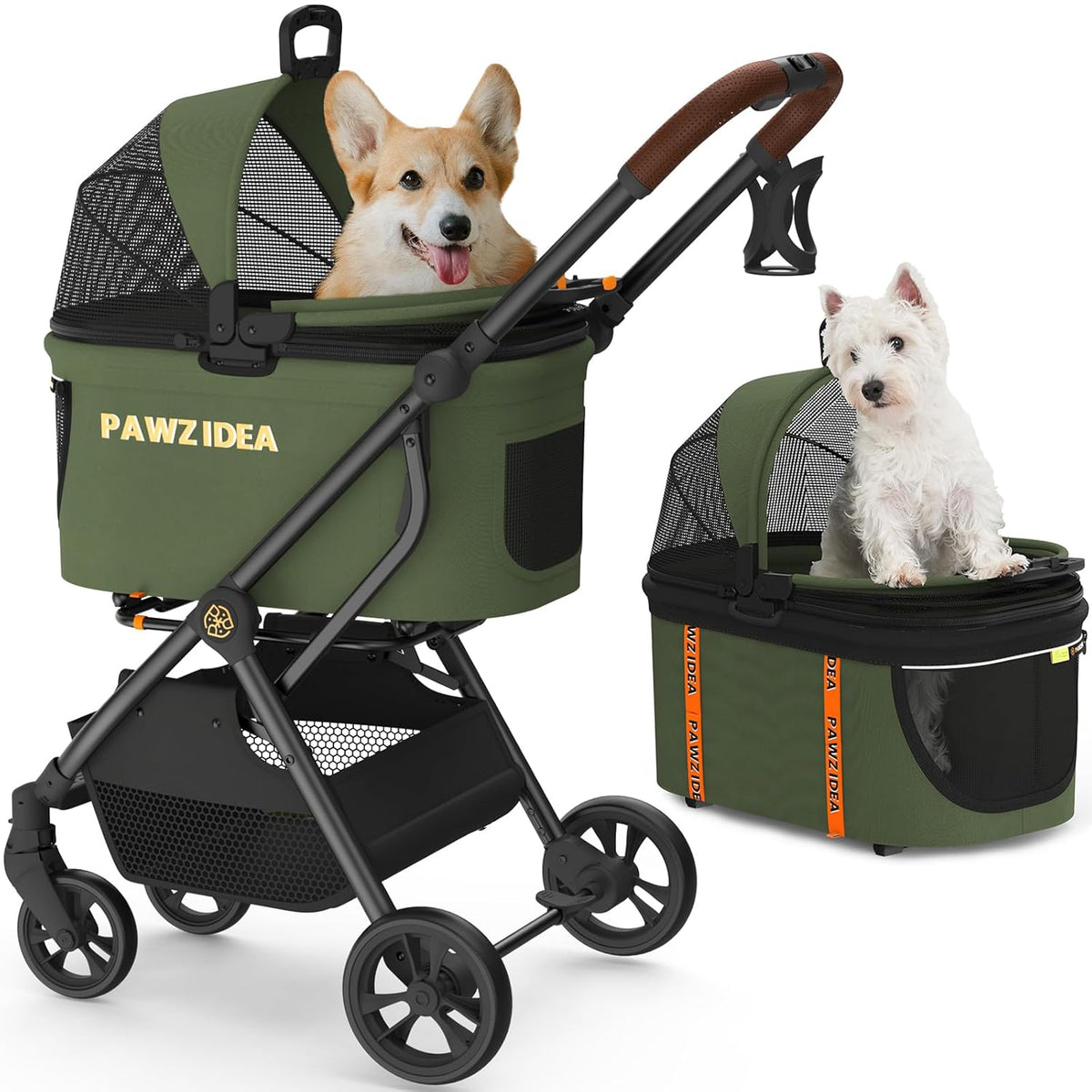 PAWZIDEA Cat Stroller 4 in 1, Pet Stroller for Small/Medium Dogs with Detachable Carrier Easy Lock