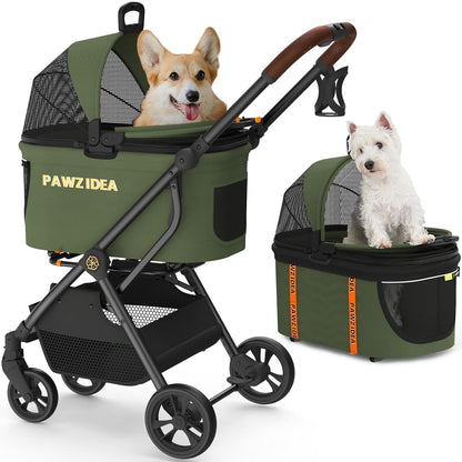 PAWZIDEA Cat Stroller 4 in 1, Pet Stroller for Small/Medium Dogs with Detachable Carrier Easy Lock