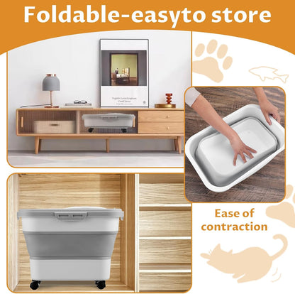 Collapsible Cat Litter Storage Bin Container with Airtight Lids, Portable Cat Litter Storage