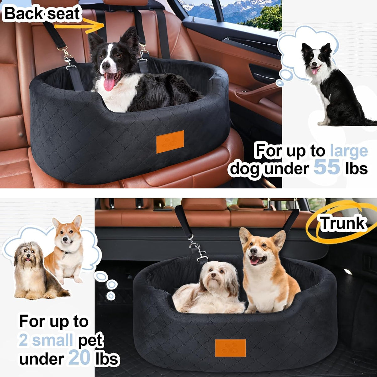 Dog Car Seat for Medium Dogs Up to 50 lbs, Pet Booster Seat for Cars SUVs and Trucks, Travel Dog