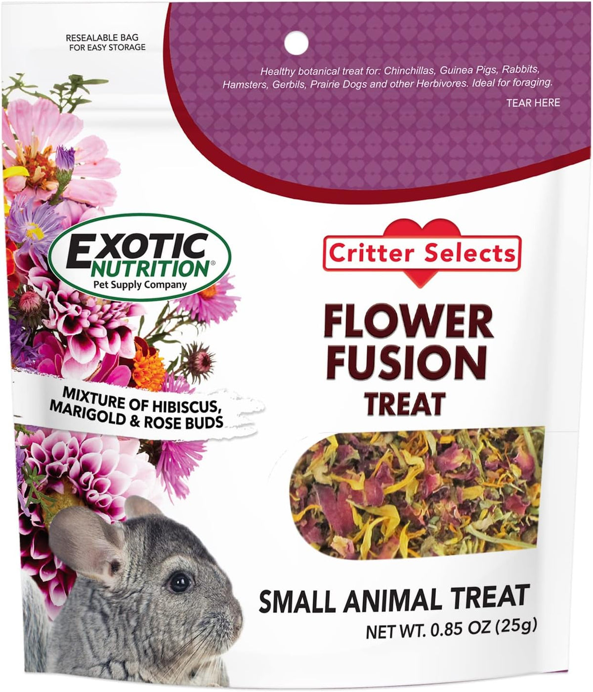 Flower Fusion Treat - Healthy Natural Dried Flower Herbivore Treat - Chinchillas, Guinea Pigs