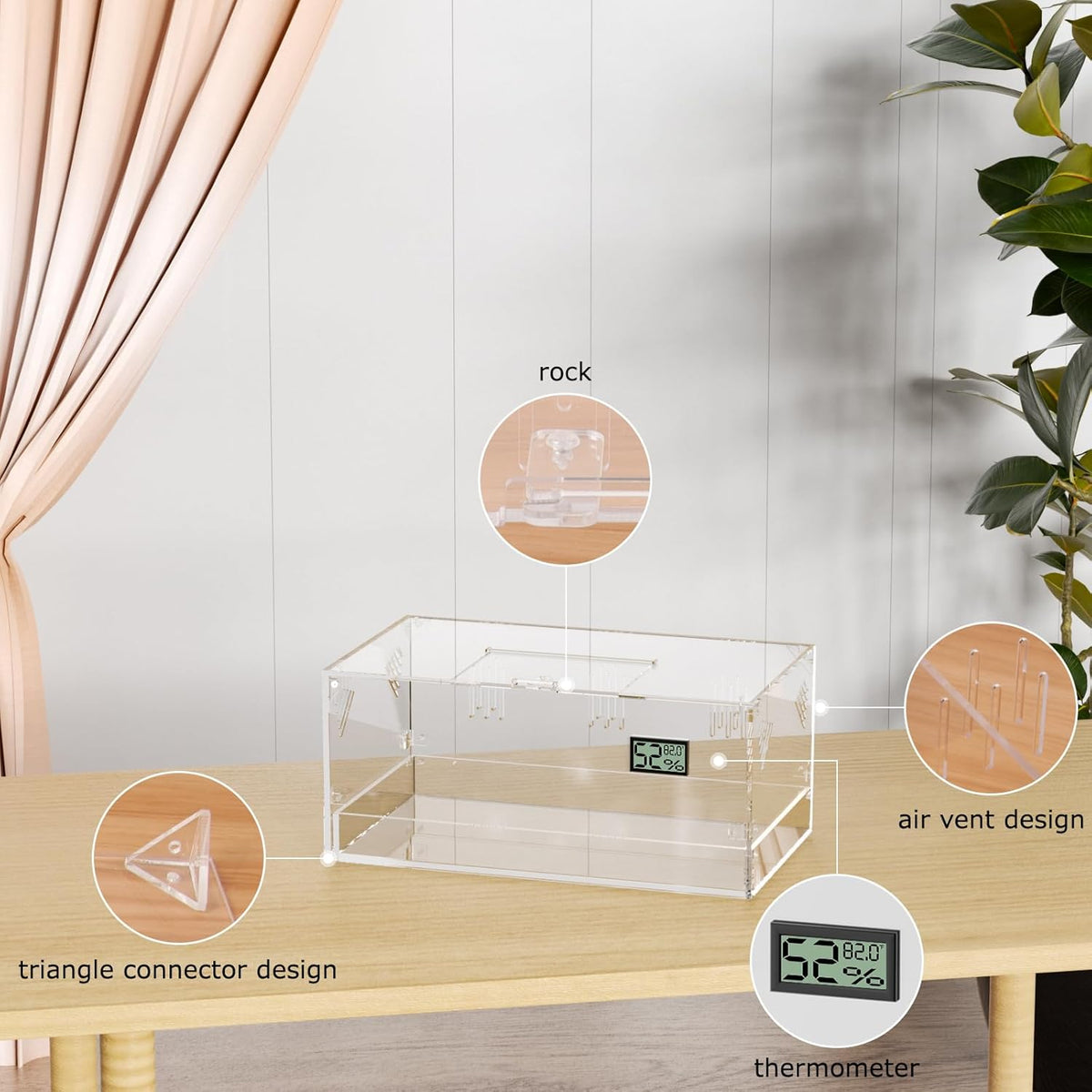 Acrylic Tarantula Enclosure, Reptile Terrarium Breeding Tank w/Temperature Hygrometer,Habitat
