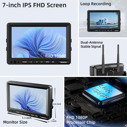 Fookoo HD Magnetic Wireless Backup Camera, 1080P 7" Dual Split Monitor & Rechargeable Rear View