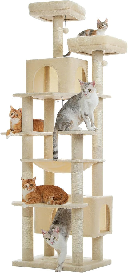 PAWZ Road Heavy Duty Cat Tree for Large Cats, 81 Inches Tall Cat Tower with 2 Perches, 2 Condos and