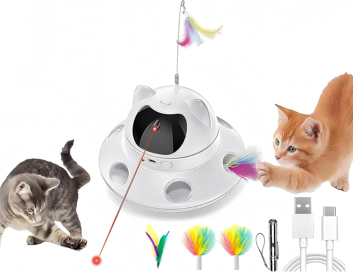 3-in-1 Cat Laser Toy & Interactive Automatic Motion-Activated Kitten Toy – 6 Holes Whack-A-Mole