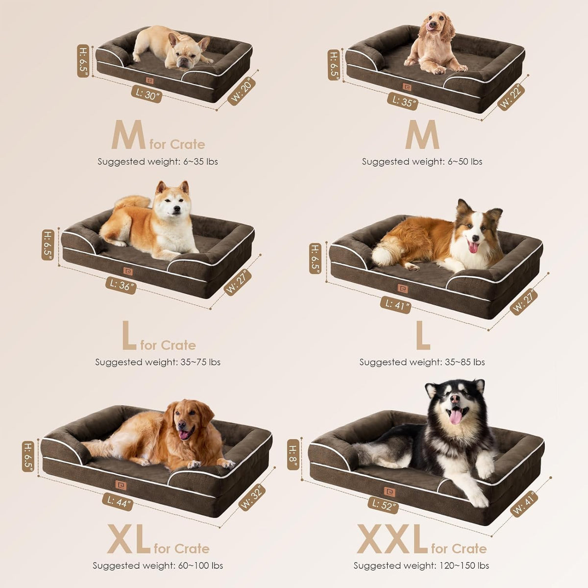 EHEYCIGA Orthopedic Dog Bed for Medium Dogs, Waterproof Memory Foam Medium Dog Beds with Sides